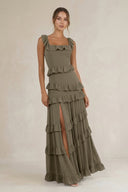 Tiered Square Neck Ruffled A - Line Bridesmaid Dress in Willow Green - KissProm Bridesmaid Dresses