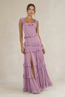 Tiered Square Neck Ruffled A - Line Bridesmaid Dress in Wisteria - KissProm Bridesmaid Dresses
