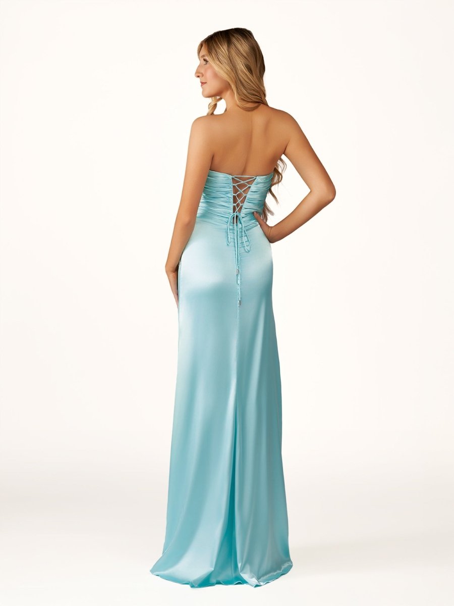 Tinble | Strapless Aqua Blue Sheath Long Prom Dresses