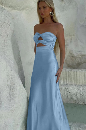 Tinble | Strapless Aqua Blue Sheath Long Prom Dresses