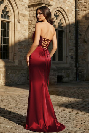 Mermaid Sweetheart Dark Green Satin Long Prom Dresses with Bow - KissProm