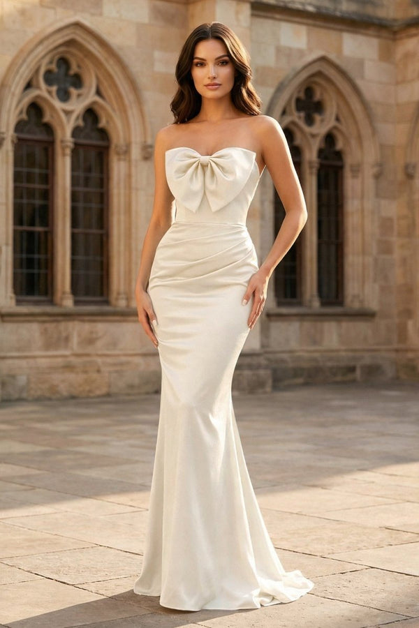 Mermaid Sweetheart Dark Green Satin Long Prom Dresses with Bow - KissProm