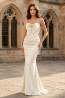 Mermaid Sweetheart Dark Green Satin Long Prom Dresses with Bow - KissProm