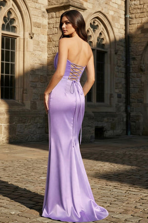 Mermaid Sweetheart Dark Green Satin Long Prom Dresses with Bow - KissProm