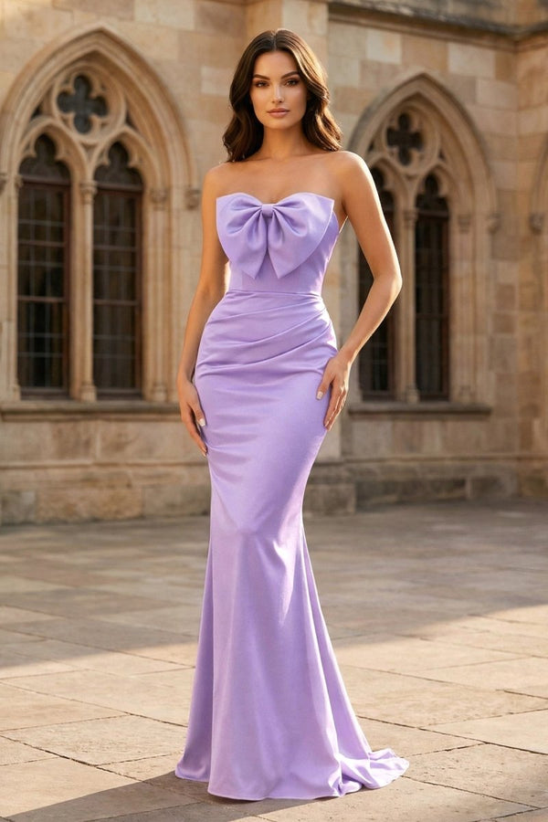 Mermaid Sweetheart Dark Green Satin Long Prom Dresses with Bow - KissProm