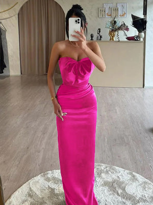 Tory | Mermaid Sweetheart Dark Green Satin Long Prom Dresses with Bow