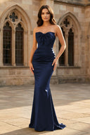 Mermaid Sweetheart Dark Green Satin Long Prom Dresses with Bow - KissProm