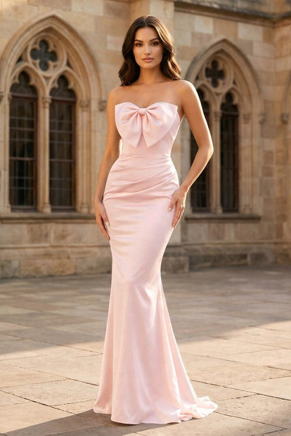 Mermaid Sweetheart Dark Green Satin Long Prom Dresses with Bow - KissProm