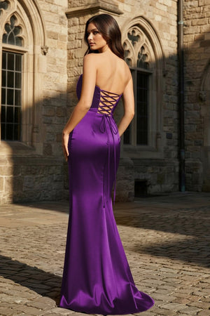 Mermaid Sweetheart Dark Green Satin Long Prom Dresses with Bow - KissProm