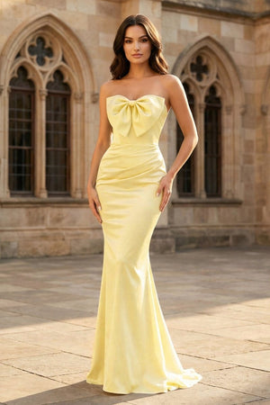 Mermaid Sweetheart Dark Green Satin Long Prom Dresses with Bow - KissProm