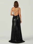 KissProm-Tove Black One Shoulder Sequins Mermaid Prom Dresses with Slit