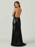 KissProm-Tove Black One Shoulder Sequins Mermaid Prom Dresses with Slit
