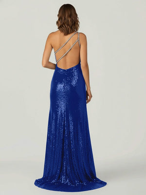 Tove | Royal Blue One Shoulder Sequins Mermaid Prom Dresses with Slit - KissProm