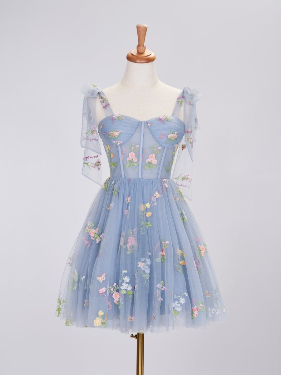 Caila | Trendy A Line Spaghetti Straps Short Homecoming Dress with Embroidery