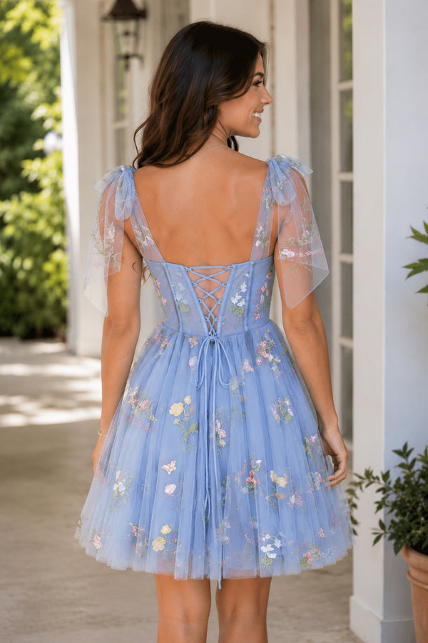 Trendy A Line Spaghetti Straps Short Homecoming Dress with Embroidery - KissProm