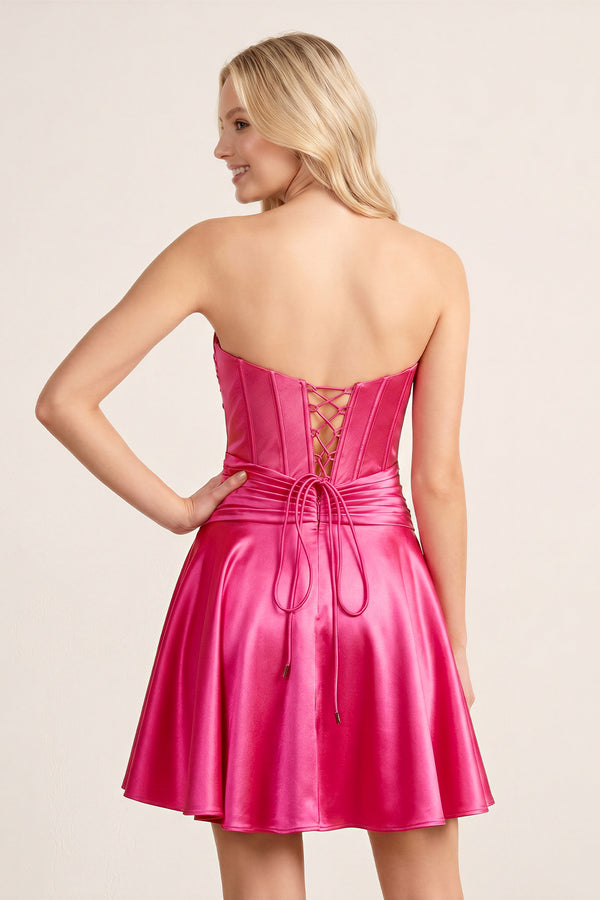 Tricia | A-line Strapless Fuchsia Pleated Homecoming Dress with Keyhole