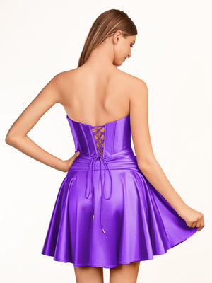 Tricia | A-line Strapless Fuchsia Pleated Homecoming Dress with Keyhole