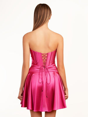 Tricia | A-line Strapless Fuchsia Pleated Homecoming Dress with Keyhole