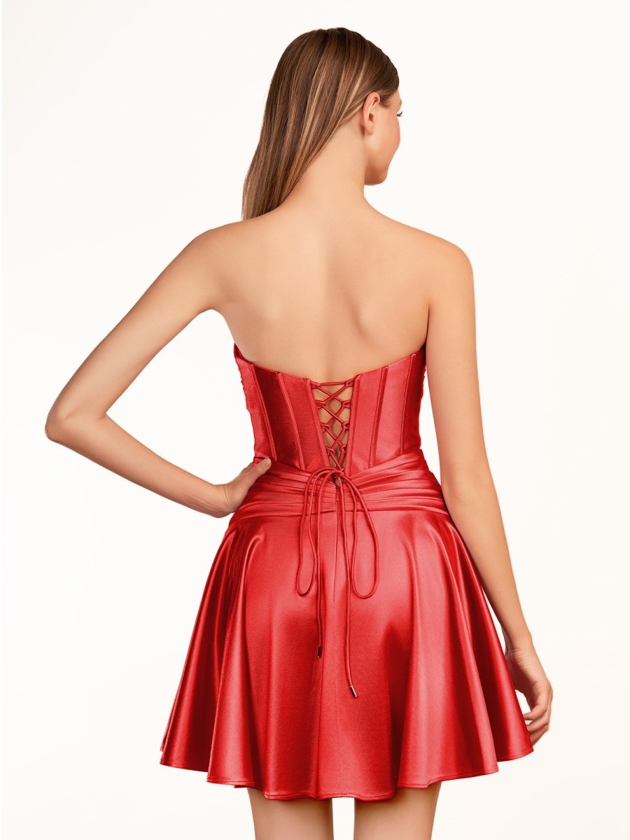 Tricia | A-line Strapless Fuchsia Pleated Homecoming Dress with Keyhole