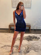 Truett | Royal Blue - V Neck Velvet Short Tight Homecoming Dresses With Beadings