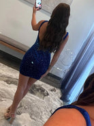 Truett | Royal Blue - V Neck Velvet Short Tight Homecoming Dresses With Beadings