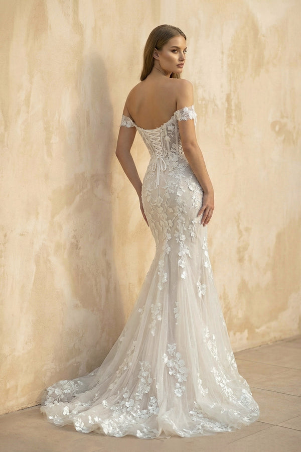 Mermaid Off - The - Shoulder Sleeveless Lace Wedding Dresses  – Wedding Dresses by KissProm | Available at KissProm
