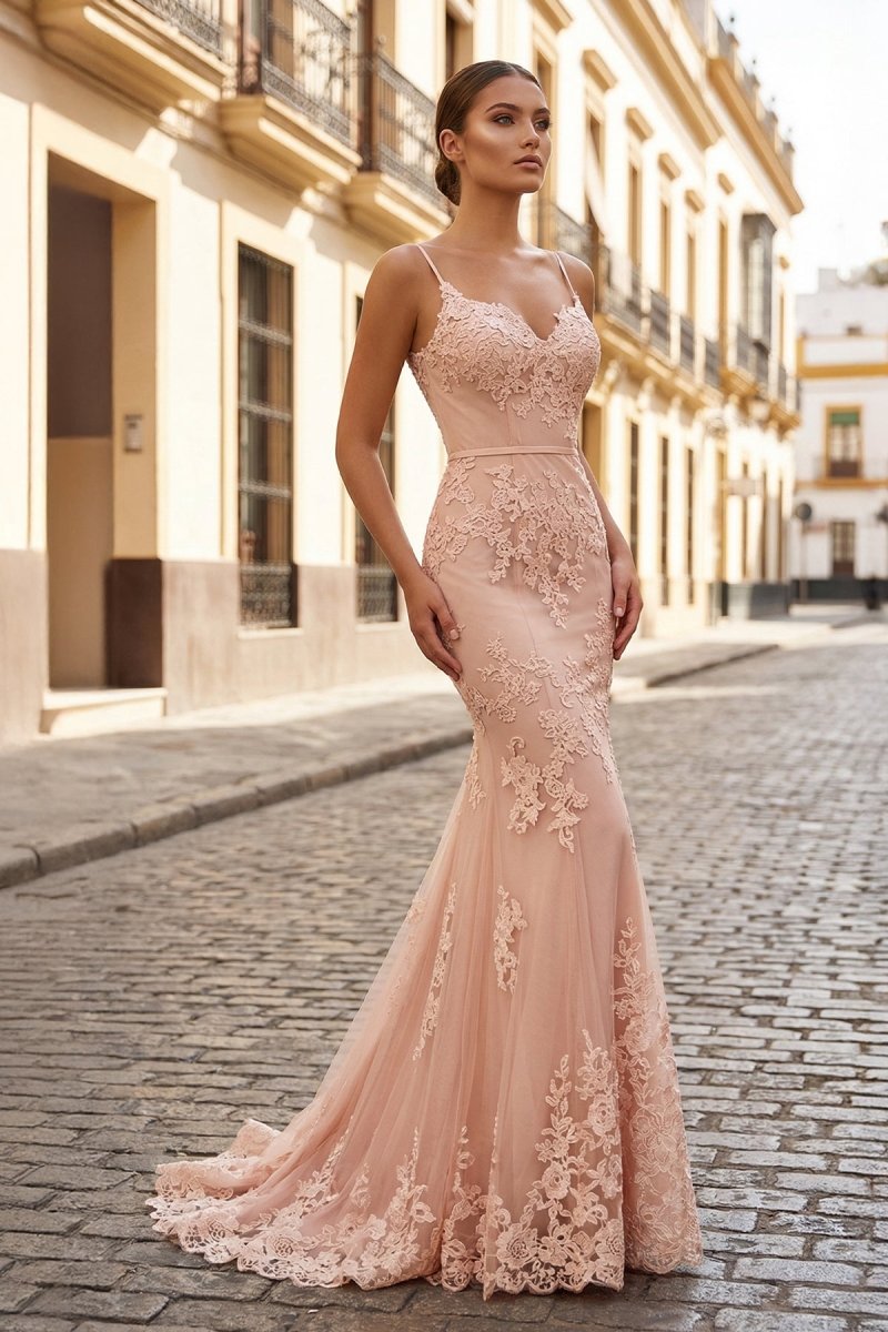 Mermaid Sweetheart Sleeveless Floor - Length Tulle Prom Dress With Appliqued - KissProm