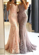 Sloan | Mermaid Sweetheart Sleeveless Floor - Length Tulle Prom Dress With Appliqued - KissProm