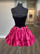 Tuberose | Fuchsia - Strapless A Line Velvet Homecoming Dresses With Bow