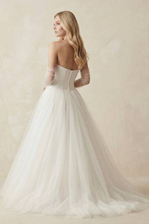 Tulle A - Line Strapless Wedding Dress With Sleeves in Ivory - KissProm Wedding Dresses