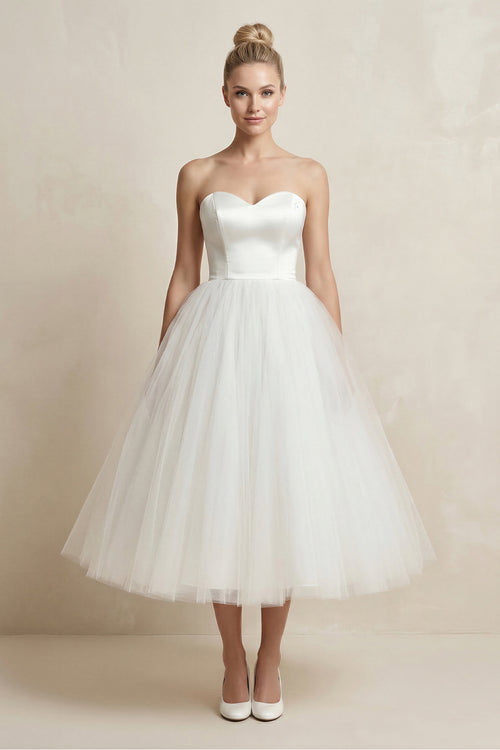 Sweetheart Empire Tea-Length Tulle Wedding Dress With Lace-Up Back – Wedding Dresses by KissProm | Available at KissProm