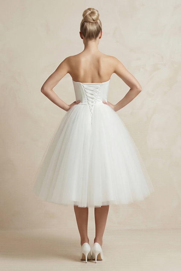 Sweetheart Empire Tea-Length Tulle Wedding Dress With Lace-Up Back – Wedding Dresses by KissProm | Available at KissProm