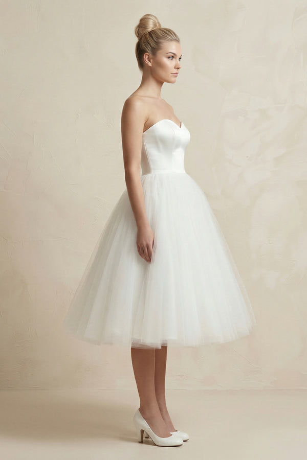 Sweetheart Empire Tea-Length Tulle Wedding Dress With Lace-Up Back – Wedding Dresses by KissProm | Available at KissProm