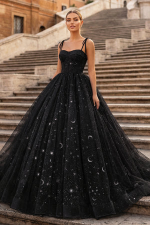Lavender Tulle Straps Floor Length Evening Dress, Lavender A-Line Prom Dress - KISSPROM PROM DRESSES