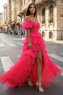 A-line Off-the-Shoulder Tulle Prom Dress with Slit - KISSPROM PROM DRESSES