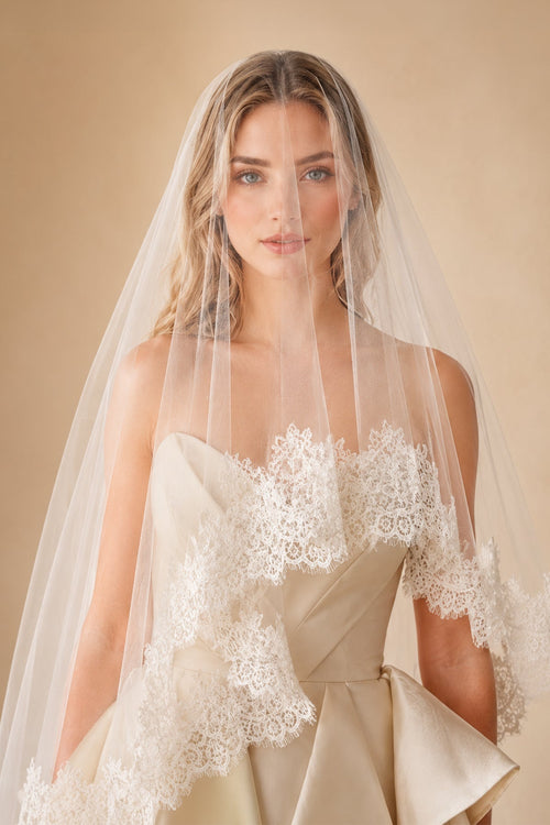 Tulle & Lace Traditional Drop Veils Wedding Veil in Ivory - KissProm Wedding Veils