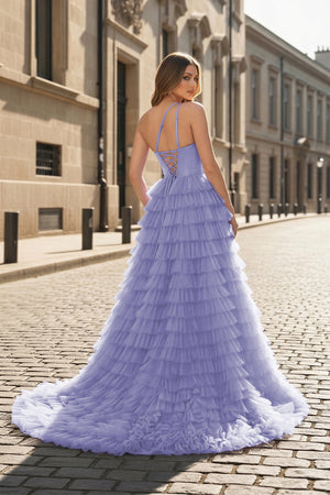 A Line One Shoulder Tiered Long Prom Dress - KISSPROM PROM DRESSES