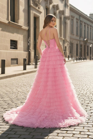 A Line One Shoulder Tiered Long Prom Dress - KISSPROM PROM DRESSES