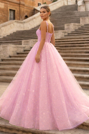 Lavender Tulle Straps Floor Length Evening Dress, Lavender A-Line Prom Dress - KISSPROM PROM DRESSES
