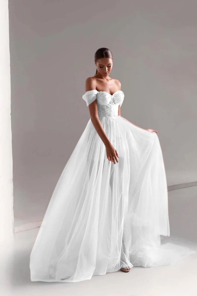 Tulle Prom Dress A-Line Long Shining Beads Prom Gown White / 12 Tulle Prom Dress A-Line Long Shining Beads Prom Gown White / 12
