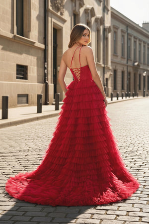 A Line One Shoulder Tiered Long Prom Dress - KISSPROM PROM DRESSES