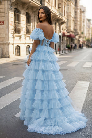 A-line Off-the-Shoulder Tulle Prom Dress with Slit - KISSPROM PROM DRESSES