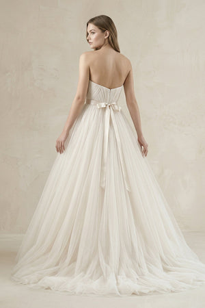 Tulle Sweetheart A - Line Pleated Wedding Gown in Ivory - KissProm Wedding Dresses
