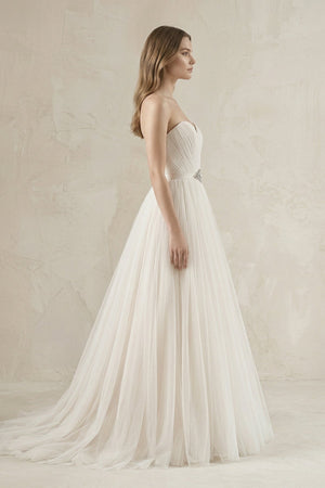 Tulle Sweetheart A - Line Pleated Wedding Gown in Ivory - KissProm Wedding Dresses