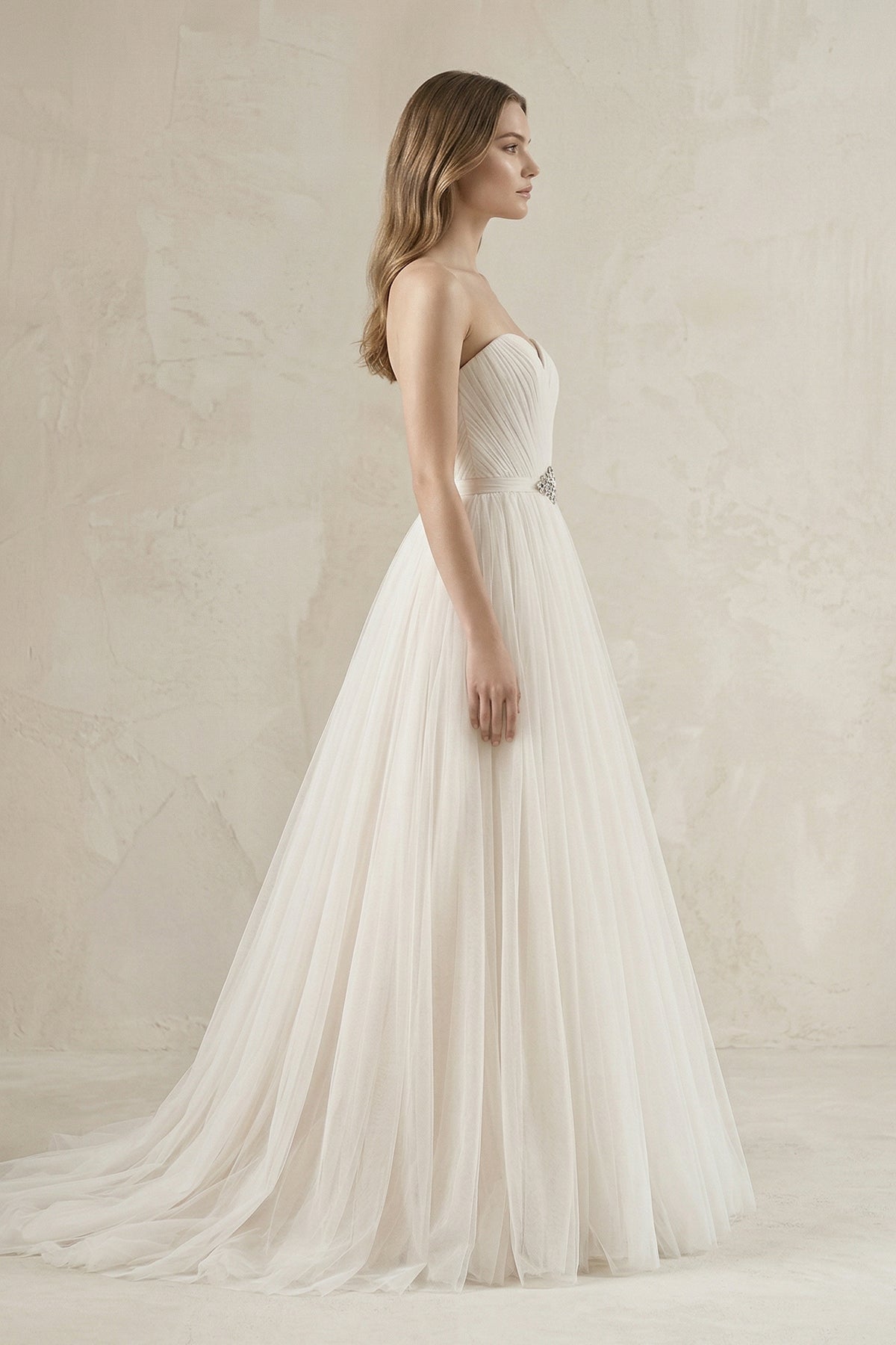 Tulle Sweetheart A-Line Pleated Wedding Gown in Ivory, Ivory / 20