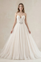 Tulle Sweetheart A - Line Pleated Wedding Gown in Ivory - KissProm Wedding Dresses