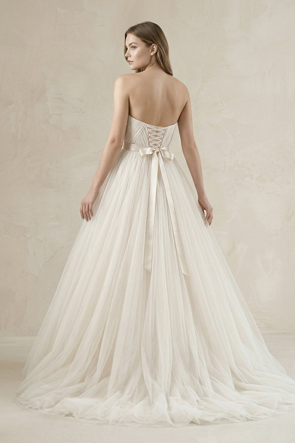 Tulle Sweetheart A - Line Pleated Wedding Gown in Ivory - KissProm Wedding Dresses