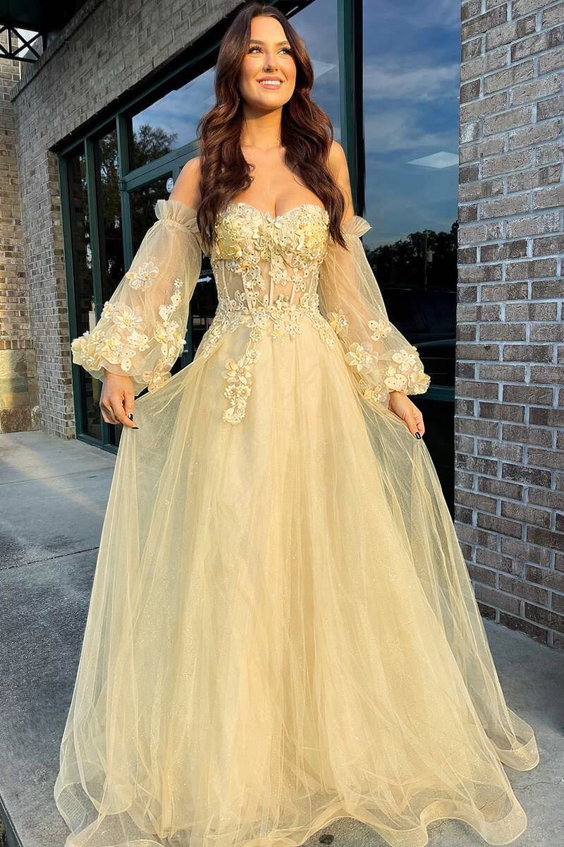 strapless open back dress Pink Tulle Strapless A-Line Prom Dress with Balloon Sleeves