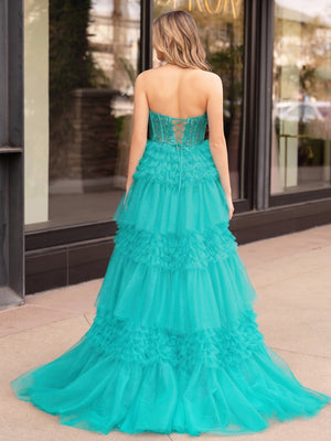A-Line Sweetheart Tiered Long Tulle Prom Dress - Kissprom