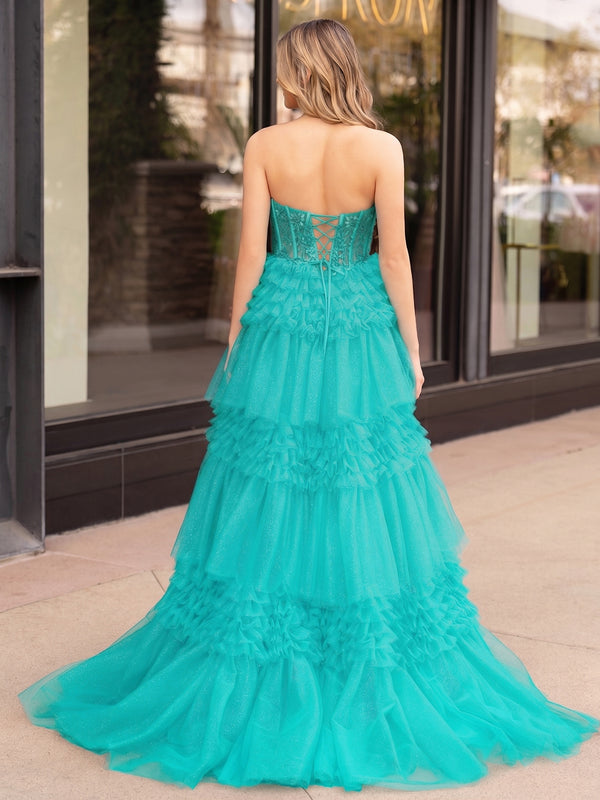 A-Line Sweetheart Tiered Long Tulle Prom Dress - Kissprom